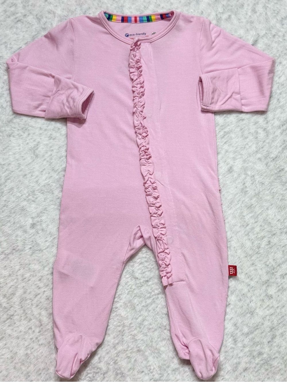 Magnetic Me Solid Pink Ruffle Footie Sleeper 0-3M Baby Girl Modal Soft Blush